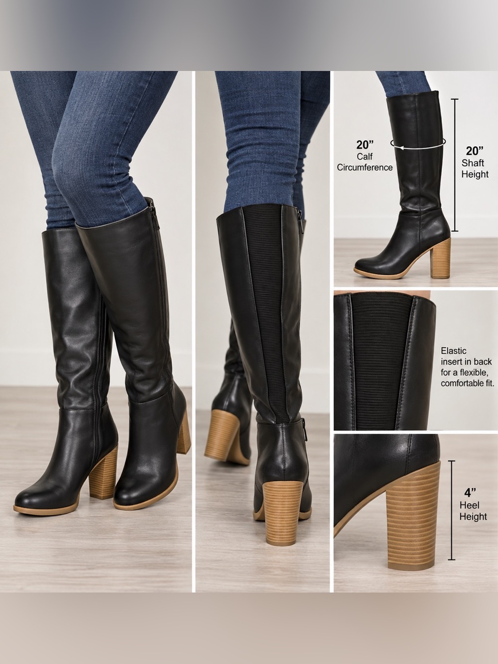 Lane Bryant Black Knee-High Wide-Calf Boots – 4” Block Heel